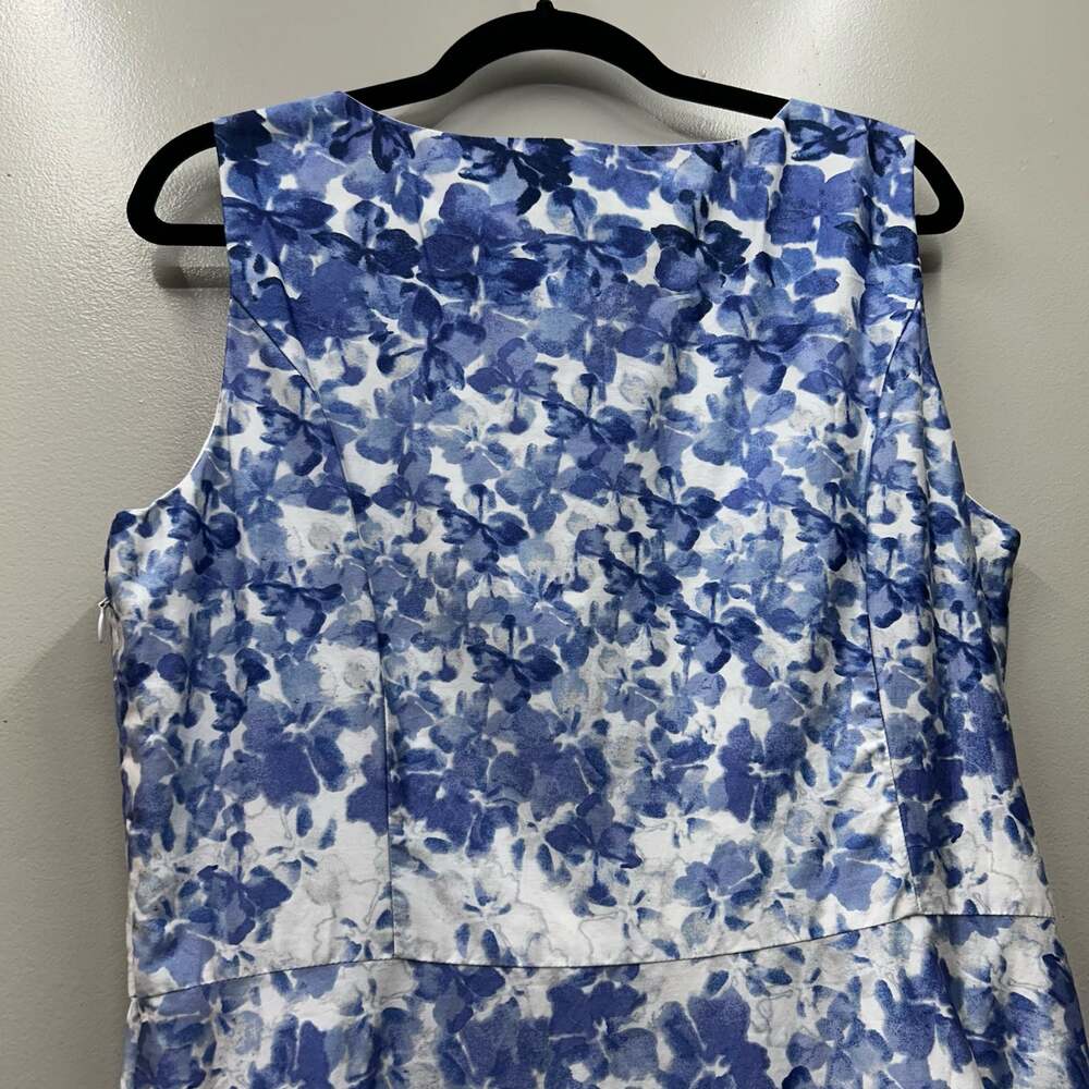 Talbots Blue Floral Watercolor Cotton Sleeveless Fit & Flare Dress - Picture 10 of 13